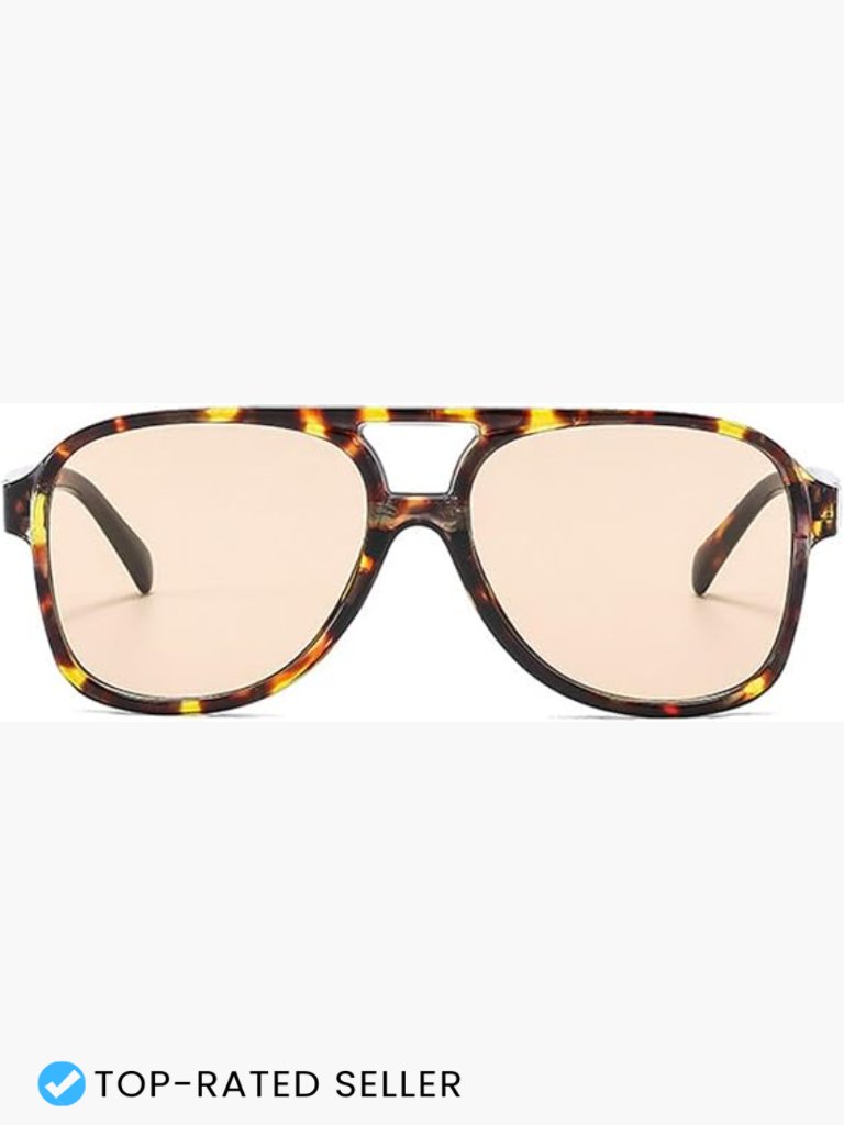 Vintage Oversized Pilot Square Frame Sunglasses Uv400 Unisex Retro Double Bridge